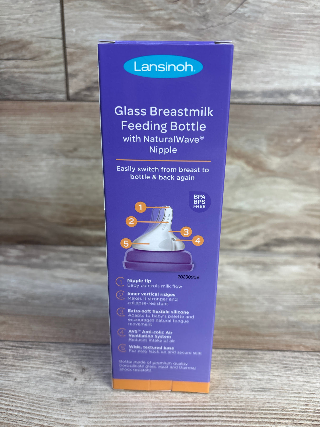 NEW Lansinoh Glass Breastmilk Feeding Bottle with Natural WaveNipple 8oz Medium Flow