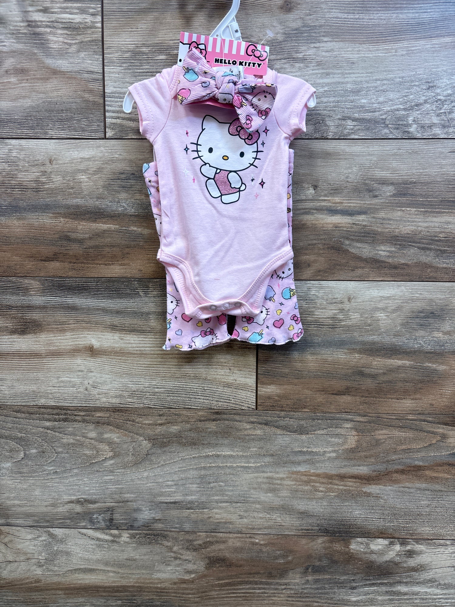 NEW Hello Kitty 3pc Bodysuit, Pants, & Headband Set Pink sz Newborn