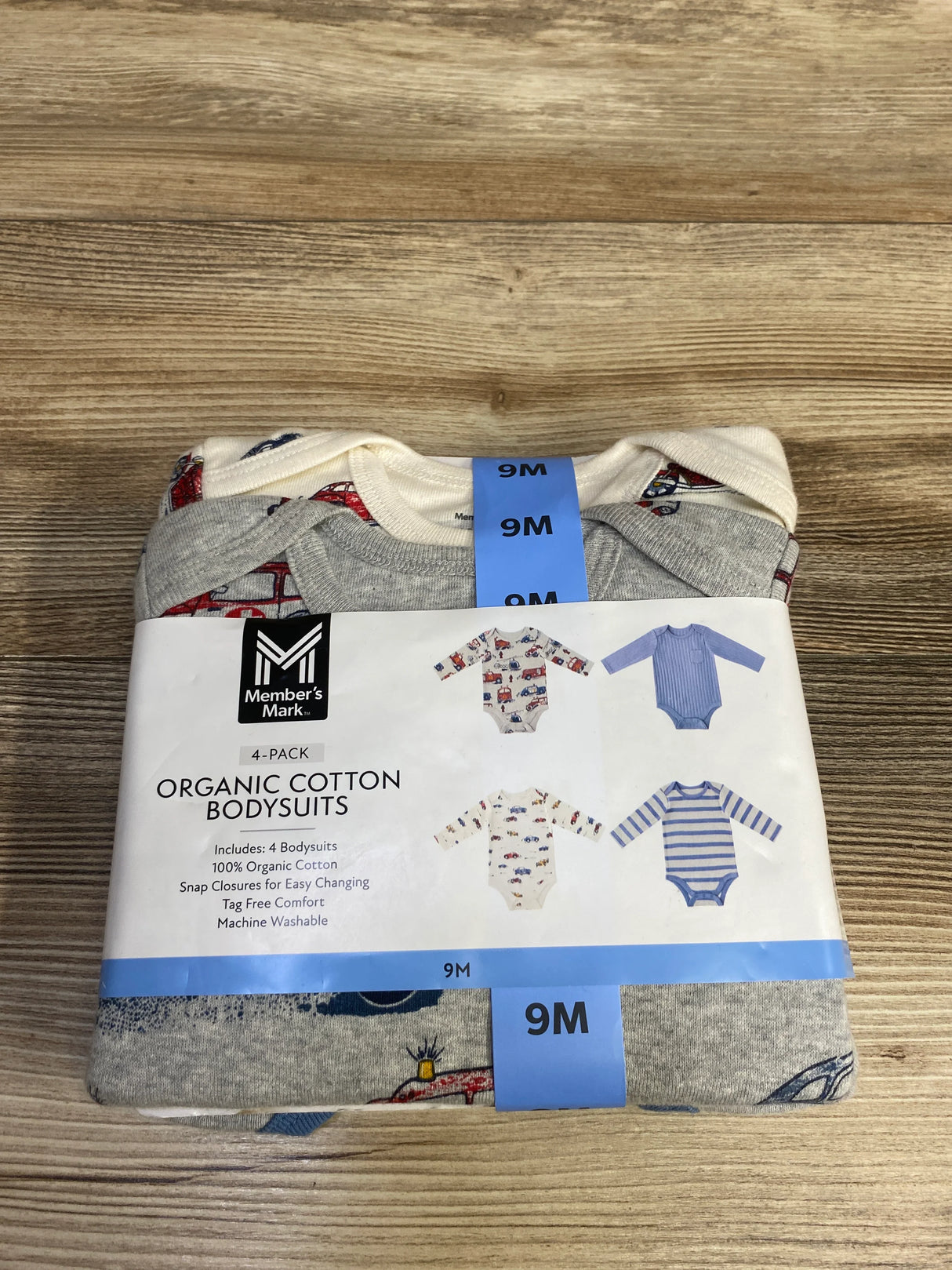NEW Members Mark 4pk Truck Print Bodysuit Set Grey sz 9m