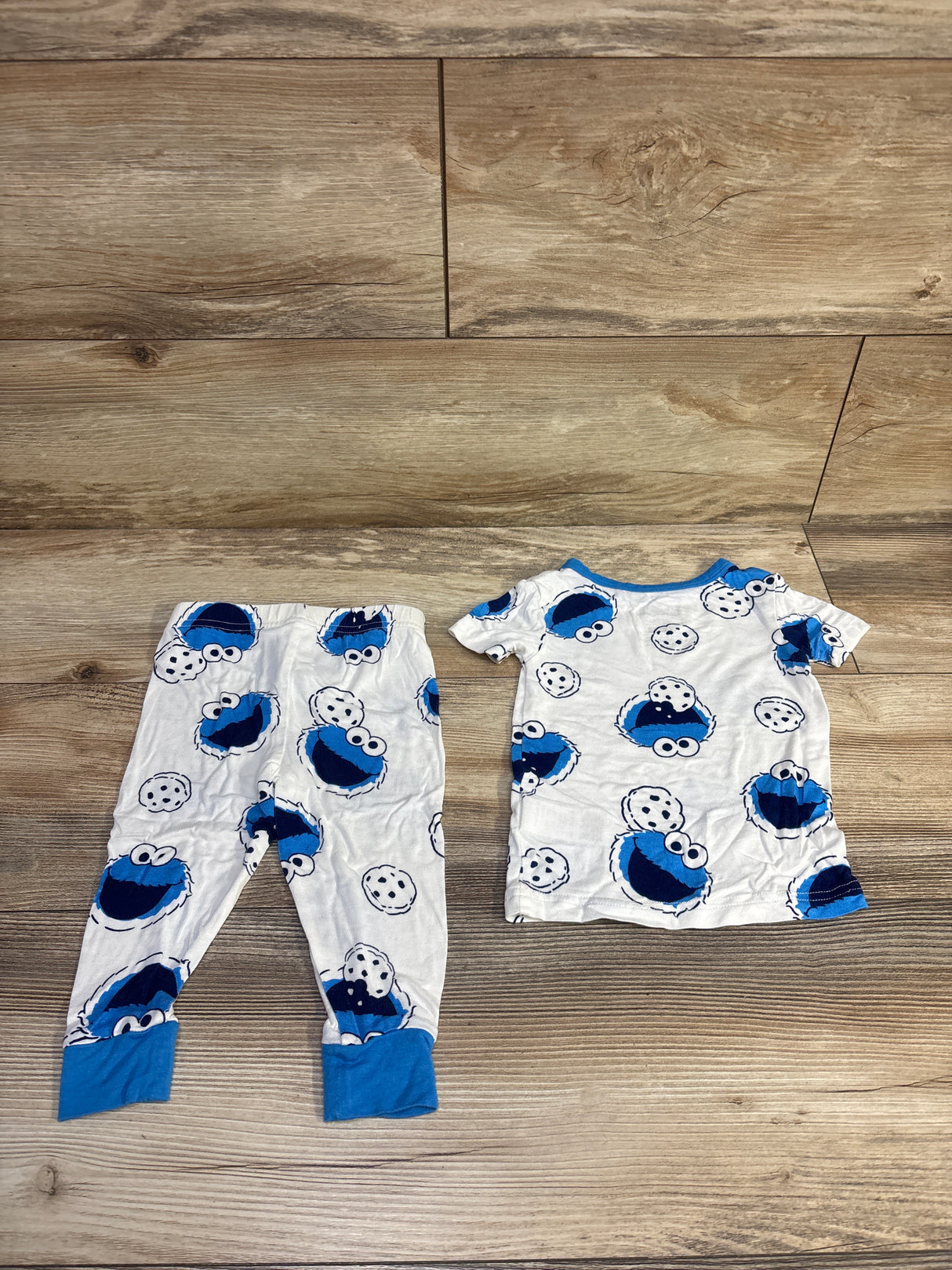 Sesame Street 2pc Cookie Monster Visccose Pajama Set White sz 18m