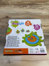 Buggzle puzzle toy box with colorful bug design, 18 pieces, and 40 pattern challenges for kids