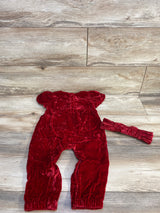 Cat & Jack Crushed Velvet Coverall & Headwrap Red sz 18m