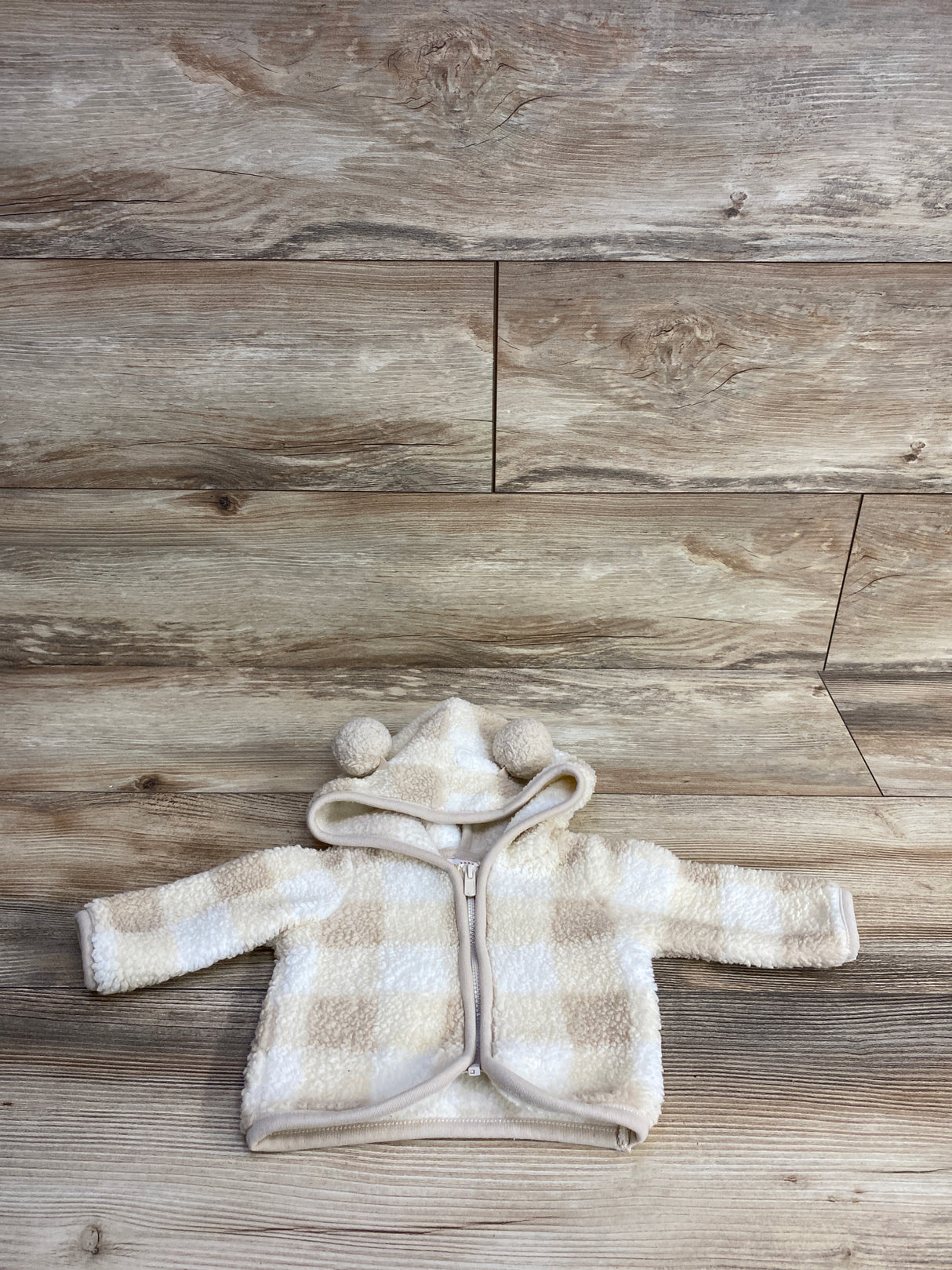 Cat & Jack Sherpa Checkered Full Zip Jacket Ivory sz Newborn