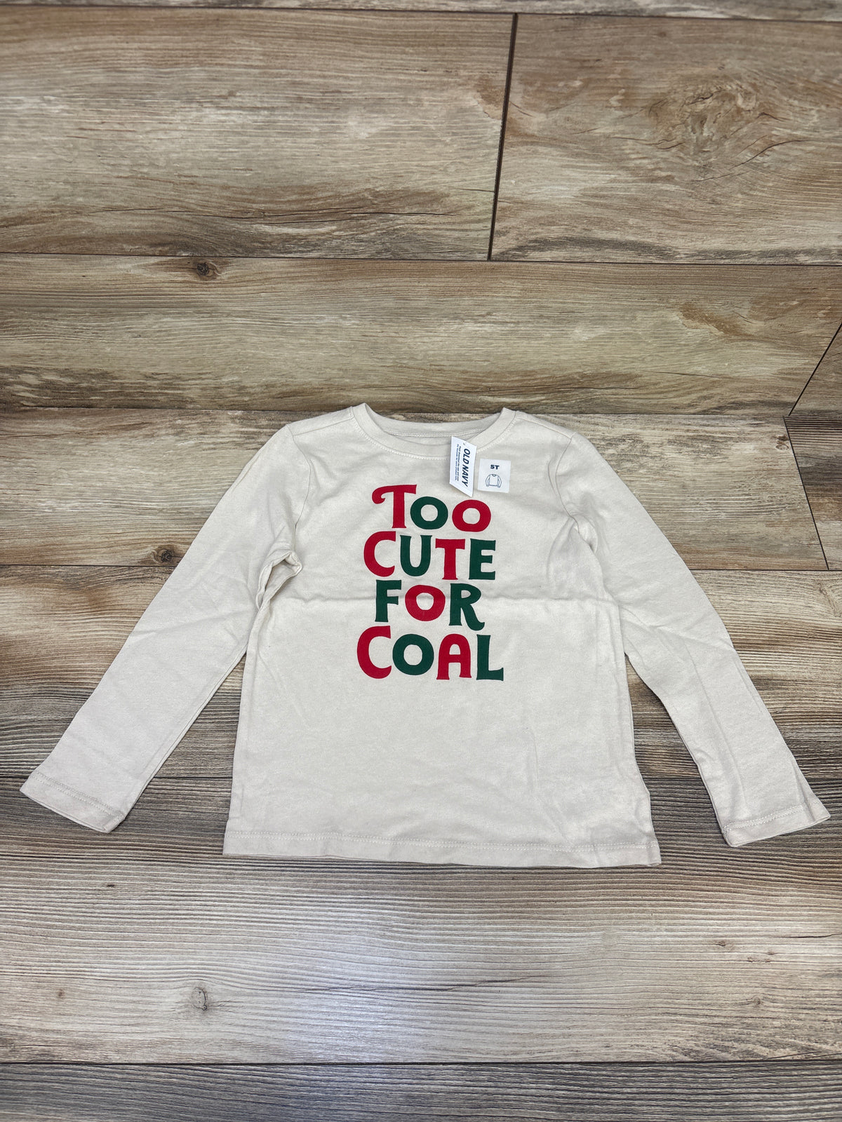 NEW Old Navy 'Too Cute For Coal' Long Sleeve Shirt Beige sz 5T