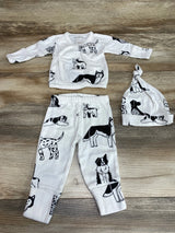 M+A by Monica + Andy 3pc Organic Dog Print Kimono Set White sz 0-3m