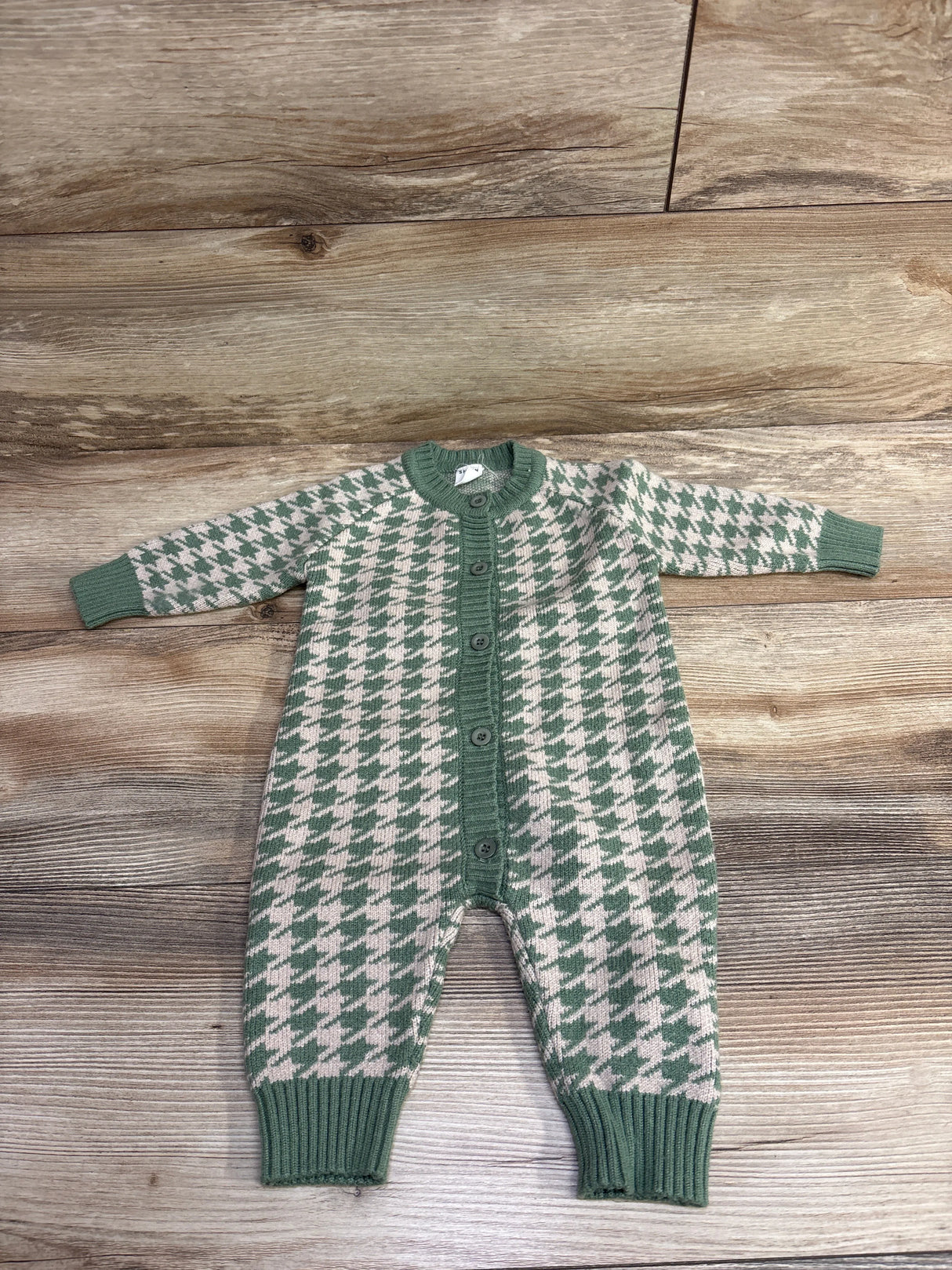 Shein Sweater Knit Houndstooth Coverall Cream/Green sz 3-6m