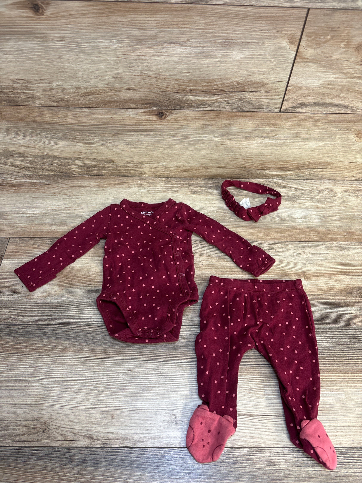 Just One You 3pc Polka Dot Kimono Bodysuit & Bottoms Set Berry sz 3m