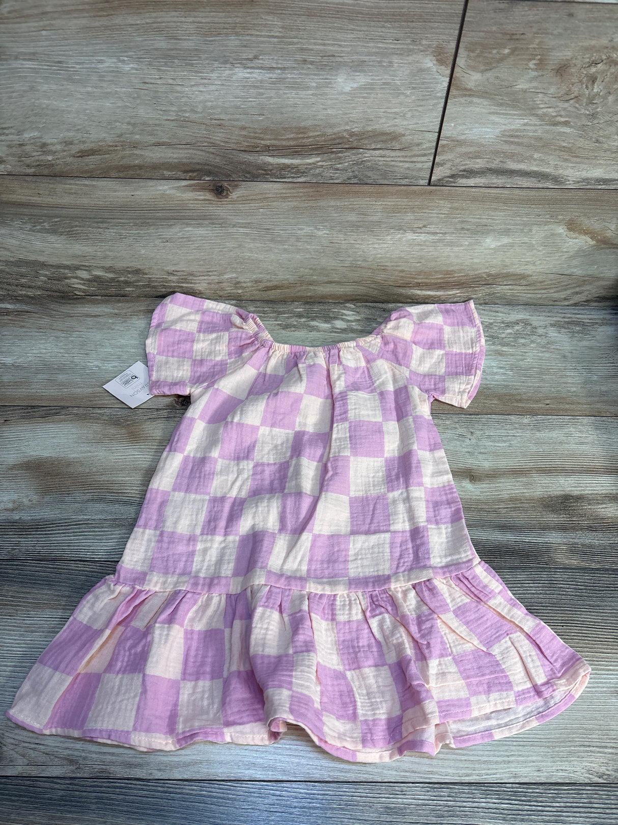 NEW Grayson Mini Checked Puff Sleeve Gauze Dress Coral sz 2T