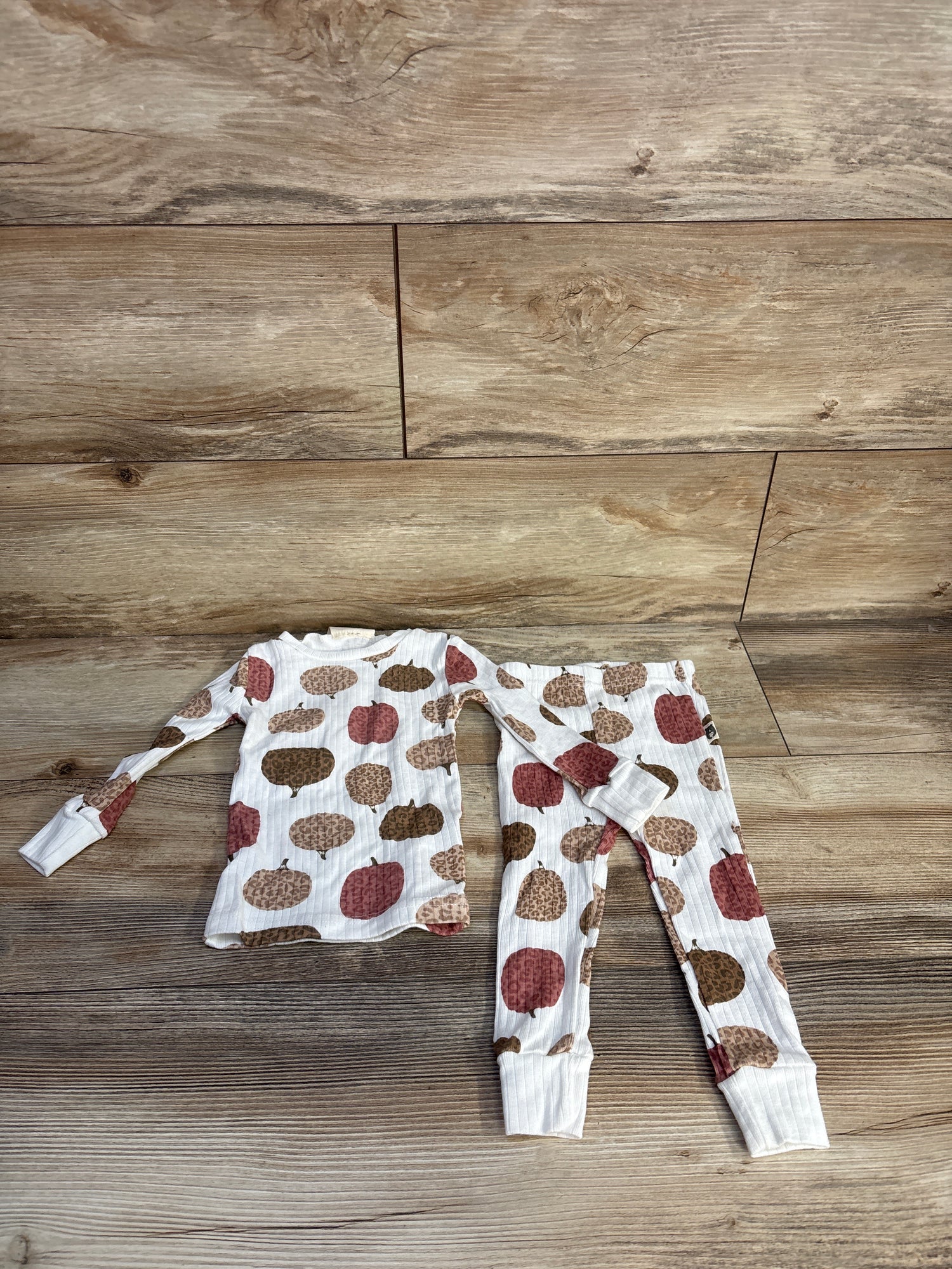 NEW Rabbit + Bear Organic 2pc Ribbed Pumpkin Pajama Set White sz 12m
