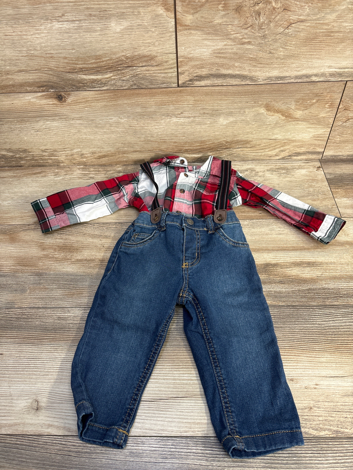 Carter's 2pc Plaid Bodysuit & Suspenders Set Red sz 12m