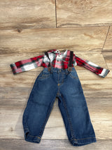 Carter's 2pc Plaid Bodysuit & Suspenders Set Red sz 12m