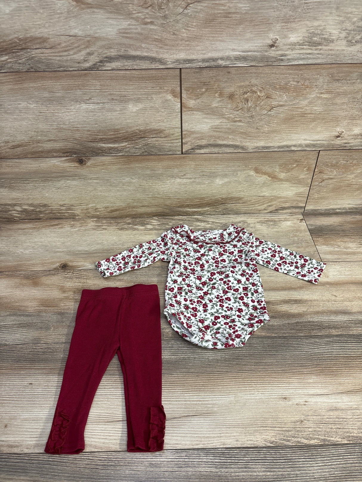 Nicole Miller 2pc Floral Bodysuit & Ribbed Leggings Set White sz 6-9m