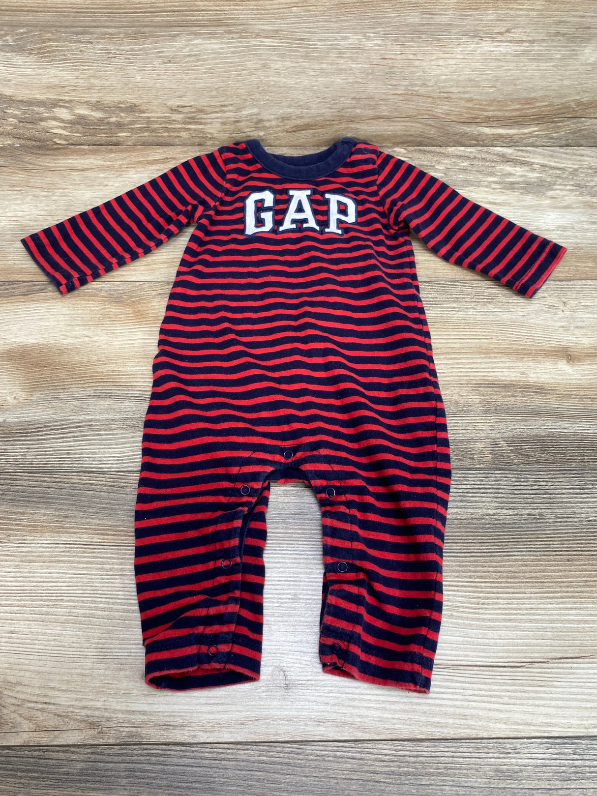 Baby Gap Red/Navy Striped Logo Coverall sz 3-6m