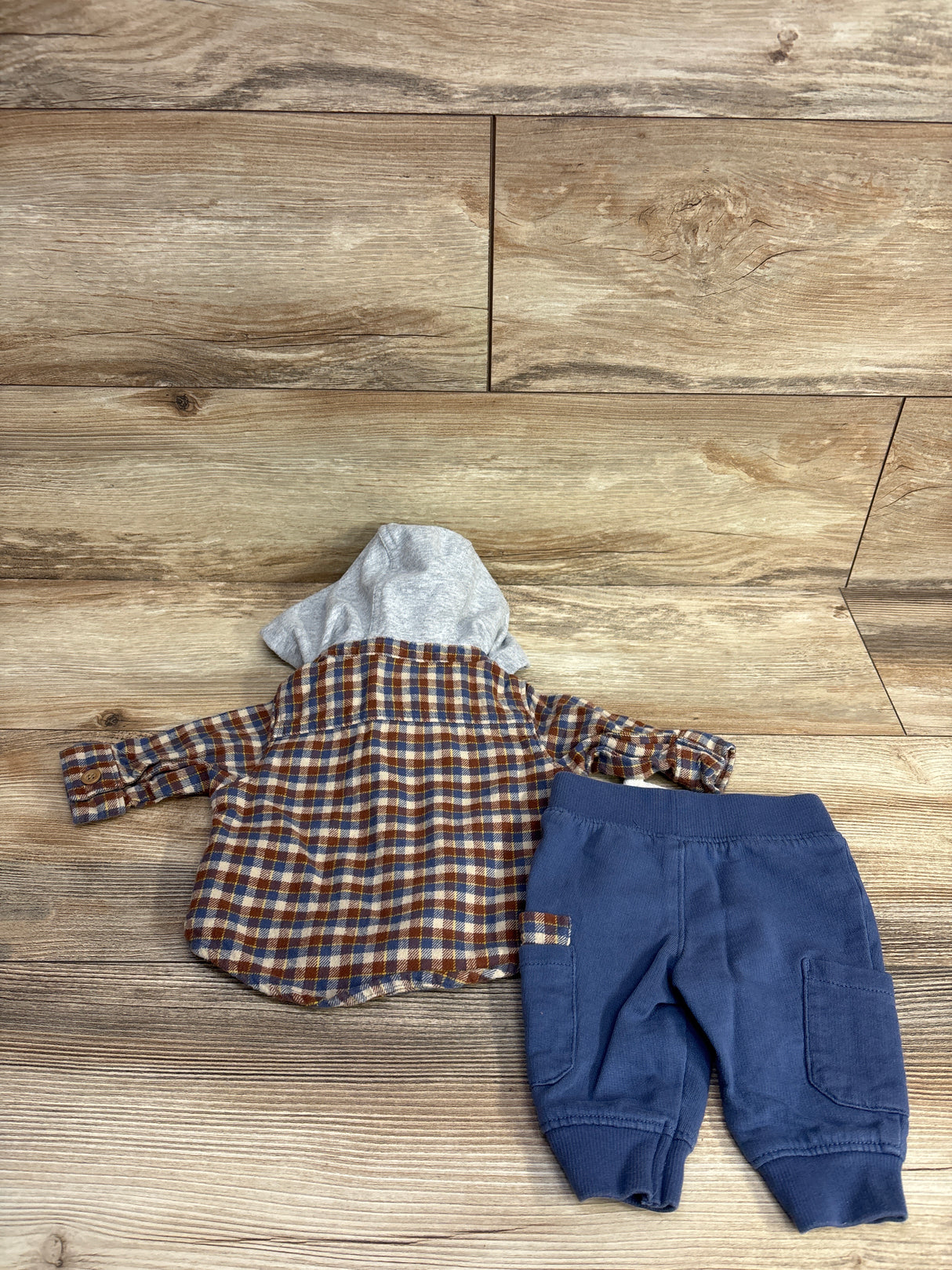 Carter's 2pc Plaid Hooded Shirt & Bottoms Set Brown sz 3m