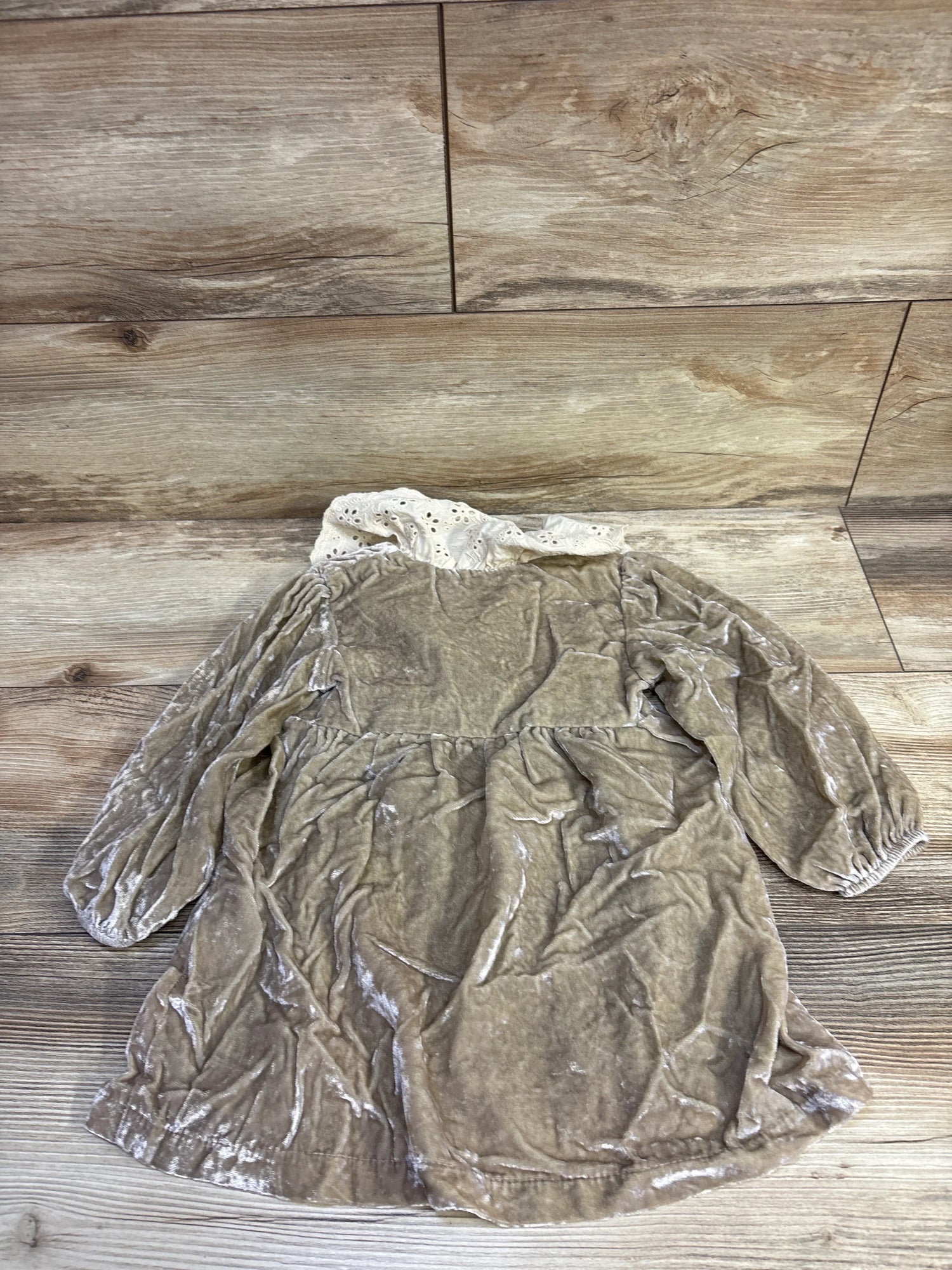 Zara Crushed Velvet Long Sleeve Dress Tan sz 2-3T