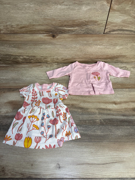 M+A by Monica + Andy 2pc Floral Bodysuit Dress & Cardigan Pink/White sz Newborn - Me n Mommy To Be