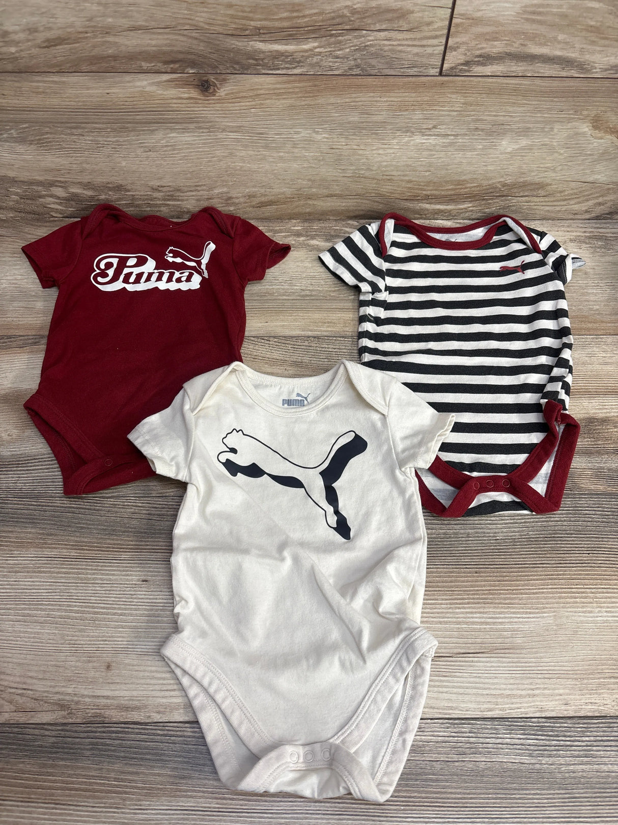Puma 3pk Logo Bodysuit Set Burgundy sz 12m