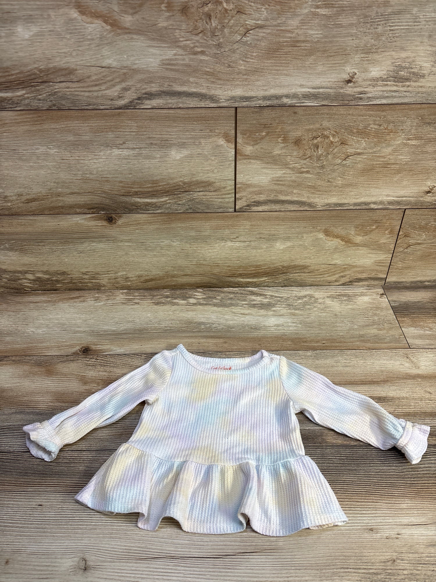 Cat & Jack Tie-Dye Waffle Knit Peplum Top White sz 12m
