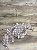Nicole Miller 2pc Plaid Bubble Romper & Bonnet Set Pink sz 12m