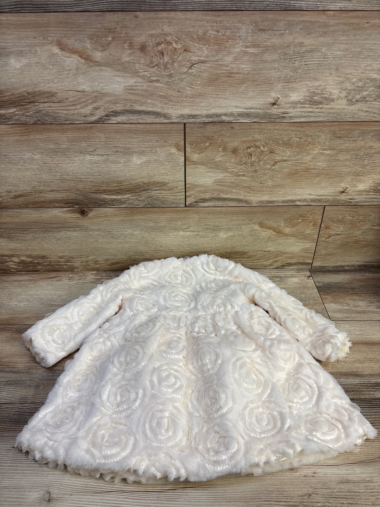 Blueberi Boulevard 2pc Faux Fur Coat & Glitter Sleeveless Dress Set Cream sz 24m