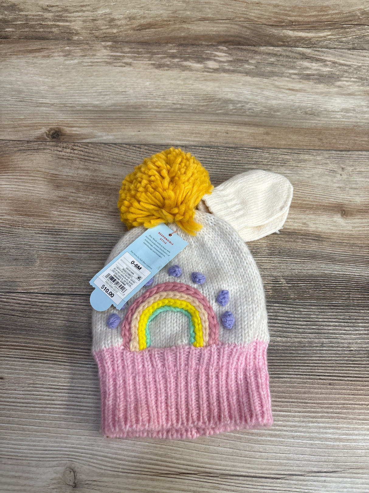 NEW Cat & Jack Knit Beanie & Mittens Set Pink sz 0-6m