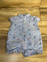 Janie & Jack Bulldog Oxford Romper Blue sz 0-3m