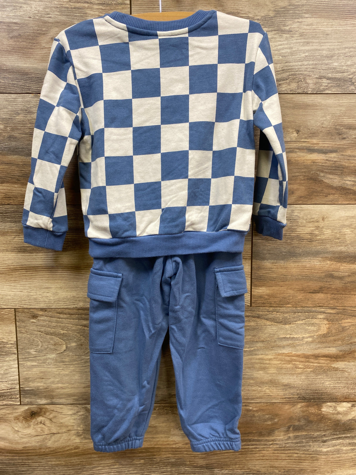 Member Mark 2pc Checkered Sweatshirt & Joggers White sz 3T
