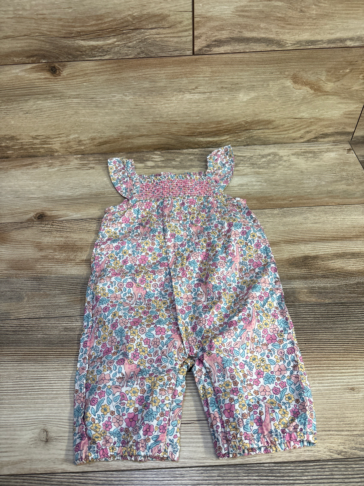 Jojo Maman Bebe Smocked Floral Sleeveless Jumpsuit White sz 6-12m