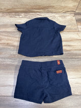 Back view of 7 For All Mankind navy button-up shirt and shorts set showcasing short sleeves and back pocket