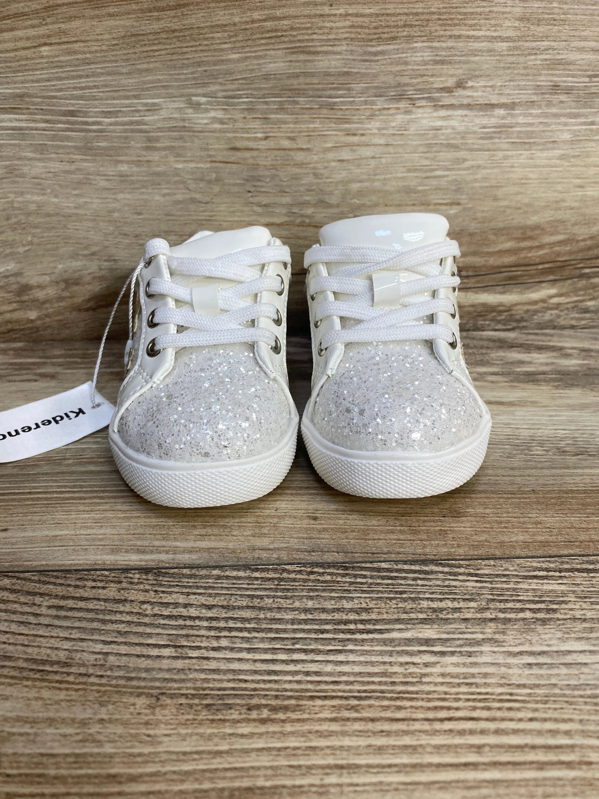 NEW Kiderence Girls Running Sneakers Glitter Stars White sz 7c