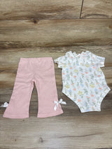 Nicole Miller 2pc Floral Bodysuit & Ribbed Leggings Set White sz 3/6m