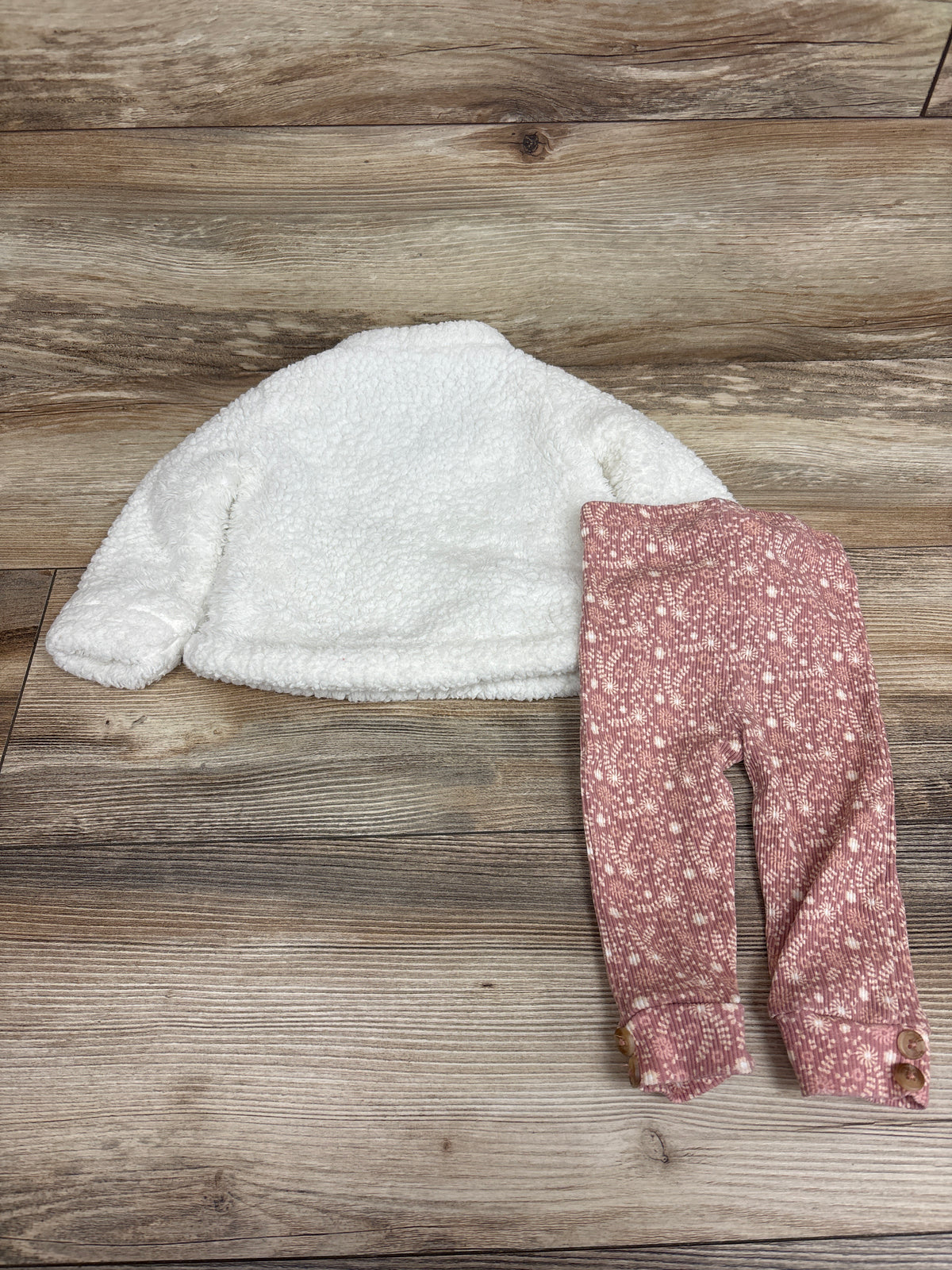 Nicole Miller 2pc Sherpa Henley Jacket & Ribbed Leggings White sz 3-6m