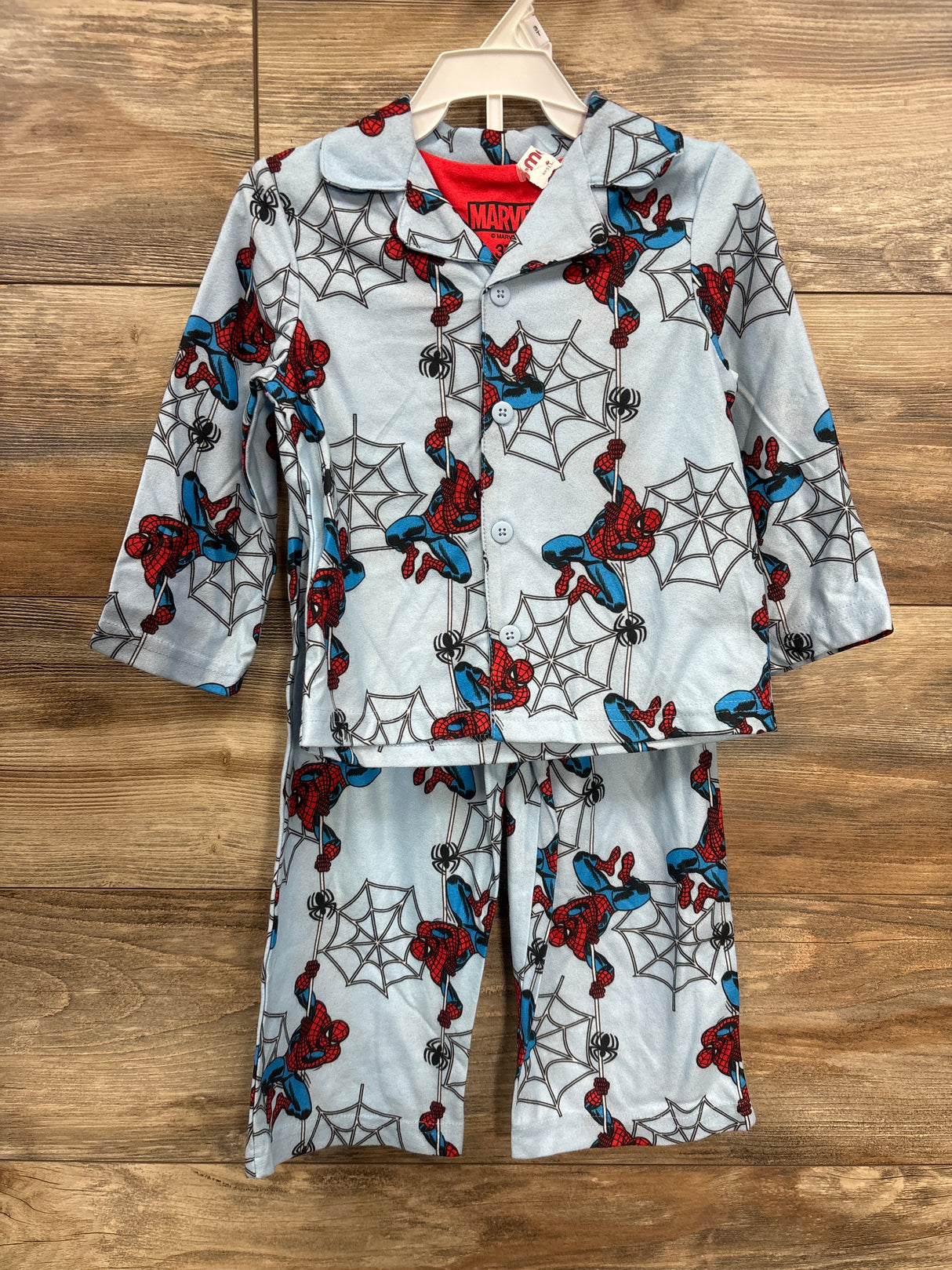 NEW Marvel Spiderman 2pc Coat Style Pajama Set Light Blue sz 3T