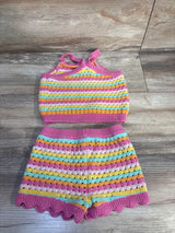 Old Navy 2pc Striped Crochet-Knit Tank Top & Shorts Set Pink sz 18-24m