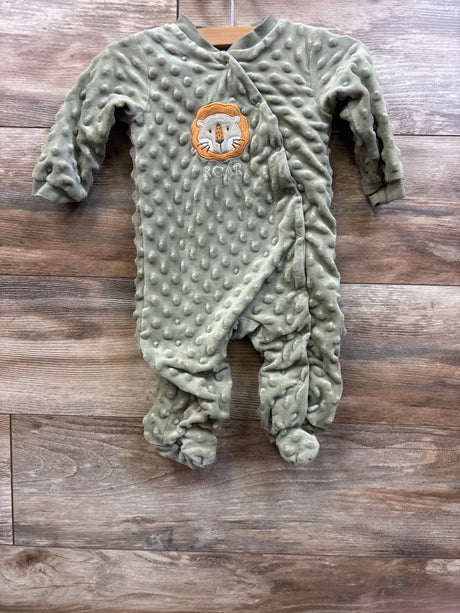 Sage green minky dot baby sleeper with lion patch and 'ROAR' text by Me n Mommy To Be