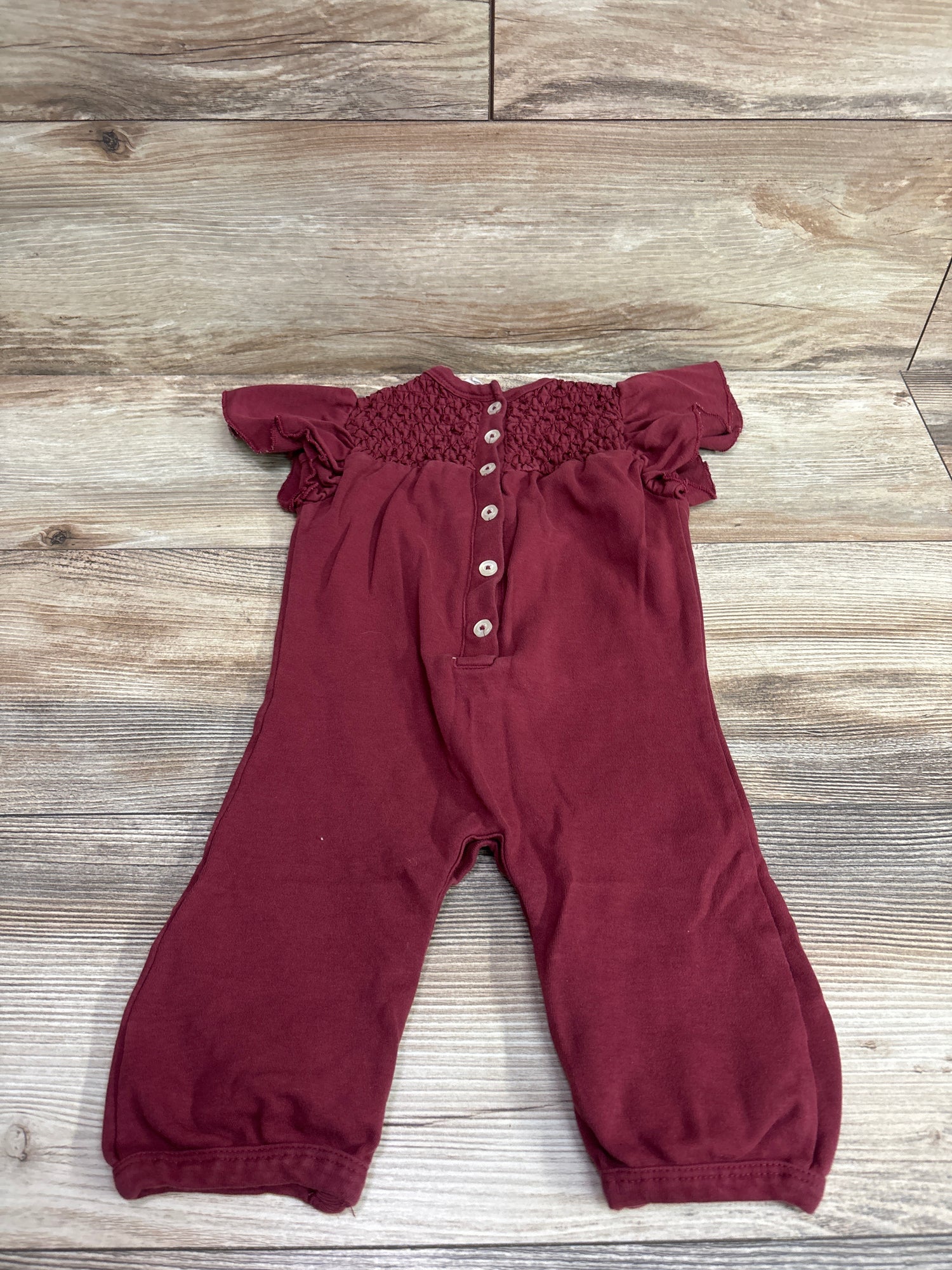 Kate Quinn Organic Smocked Flutter Sleeve Jumpsuit Burgundy sz 6-12m