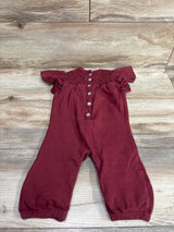 Kate Quinn Organic Smocked Flutter Sleeve Jumpsuit Burgundy sz 6-12m