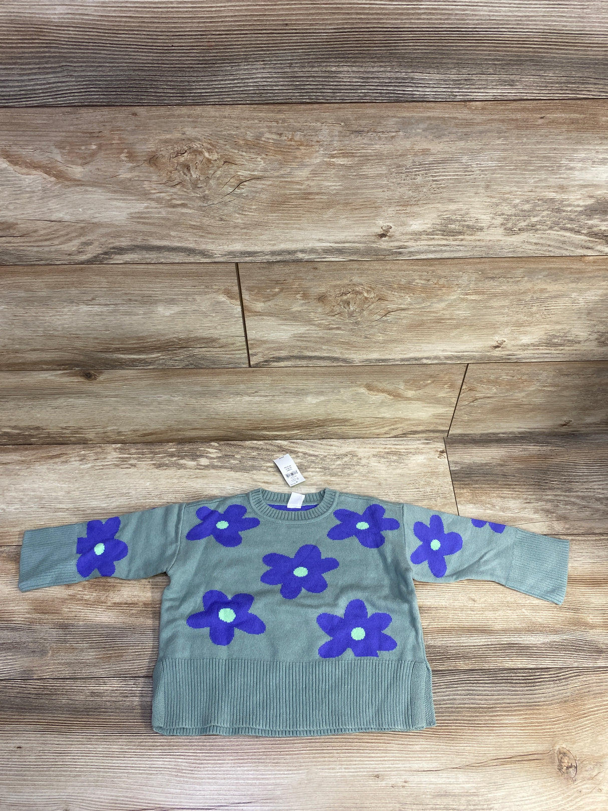 NEW Baby Gap Floral Knit Split Hem Sweater Green sz 2T