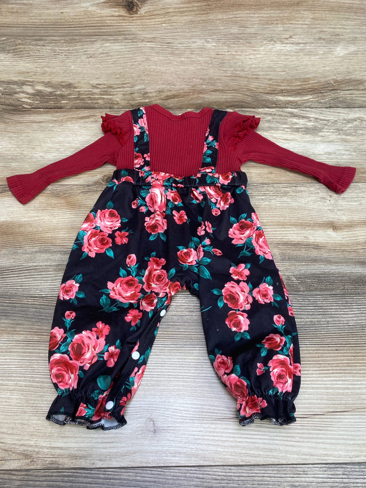 Ribbed Floral Coverall Red sz 9-12m