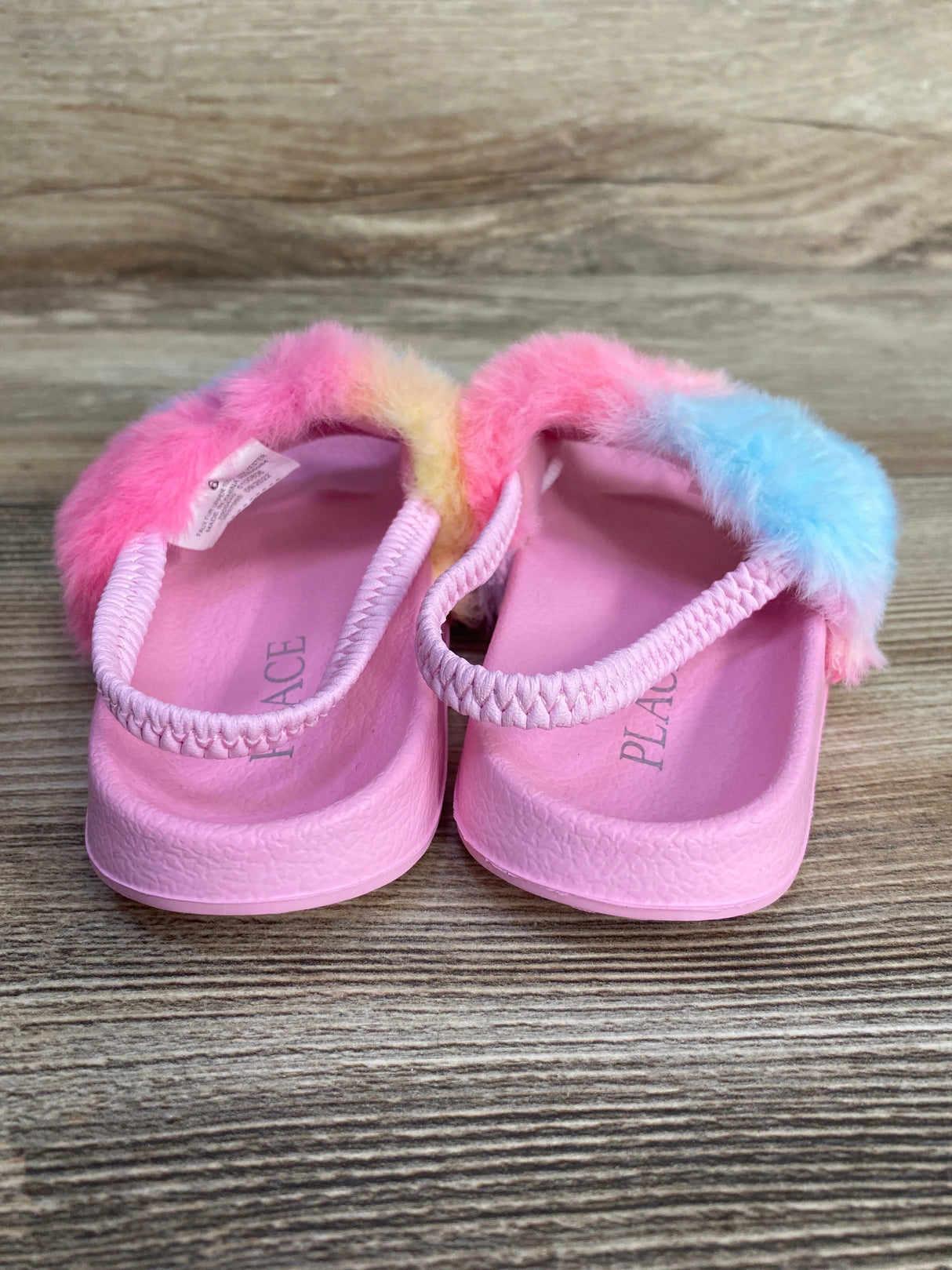 Children's Place Embroidered Icon Faux Fur Slides Pink sz 6c