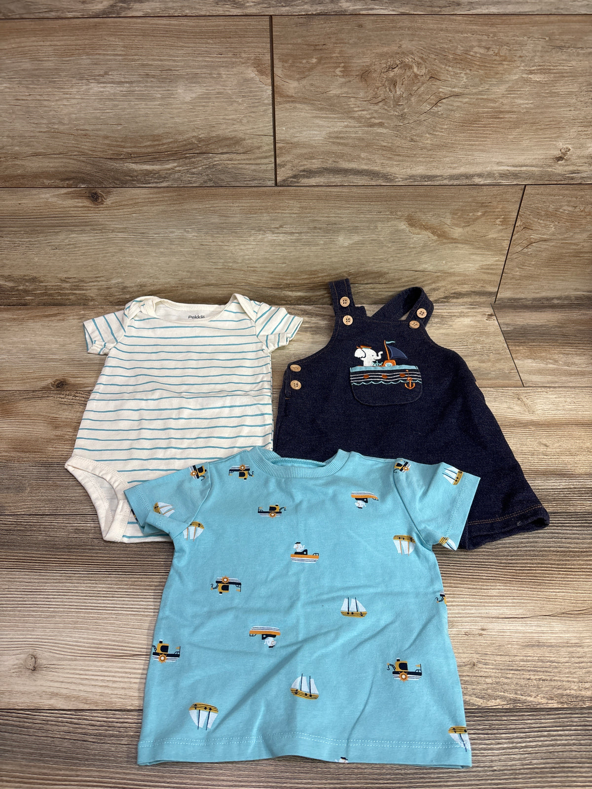 Pekkle 3pc Shortall Set Blue sz 9m