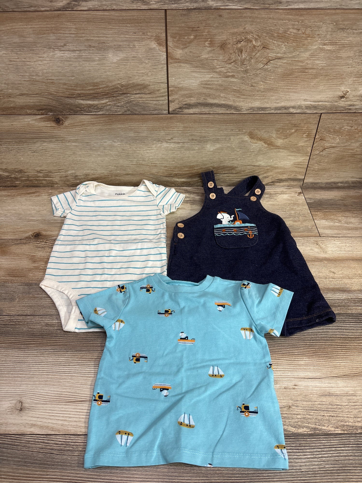 Pekkle 3pc Shortall Set Blue sz 9m