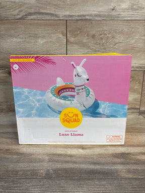 Sun Squad inflatable Luxe Llama pool float for kids, colorful llama tube in packaging