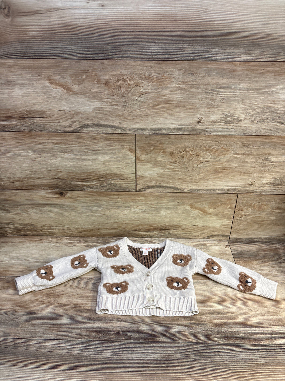 Cat & Jack Bear Knit Cardigan Cream sz 18m