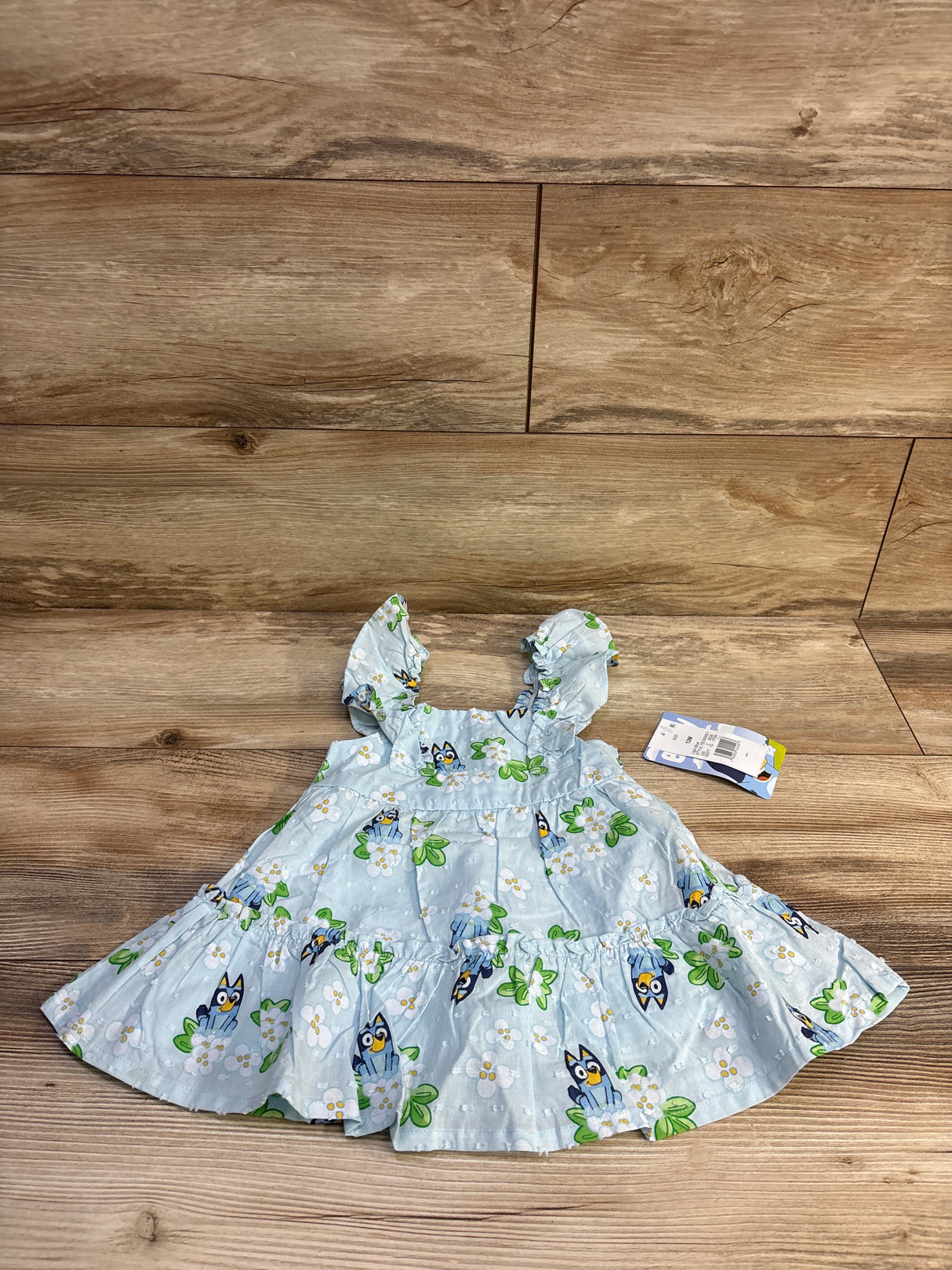NEW Bluey Swiss Dot Floral Dress Light Blue sz 12m
