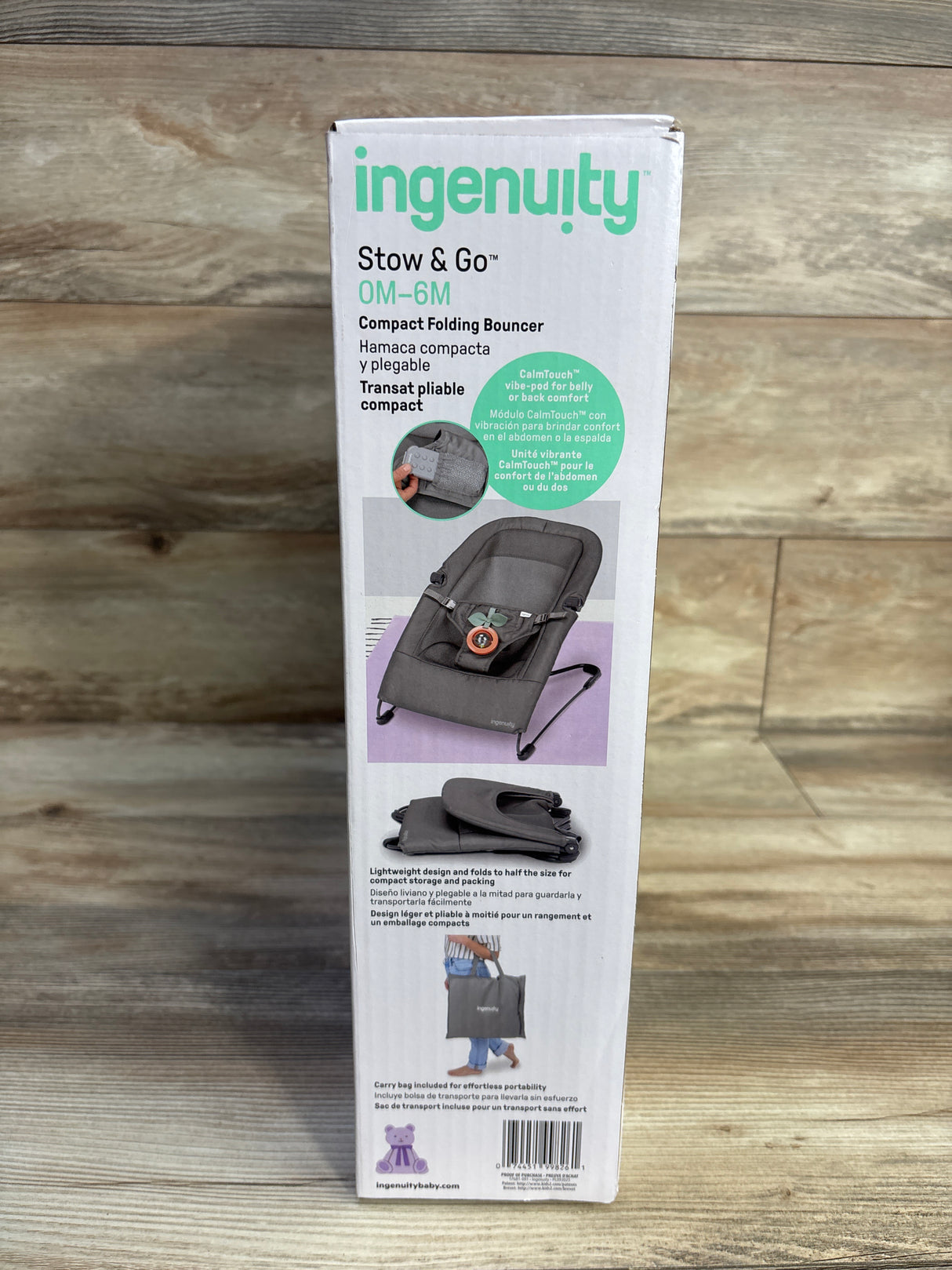 NEW Ingenuity Stow & Go Compact Folding Baby Bouncer and Rocker in Gray