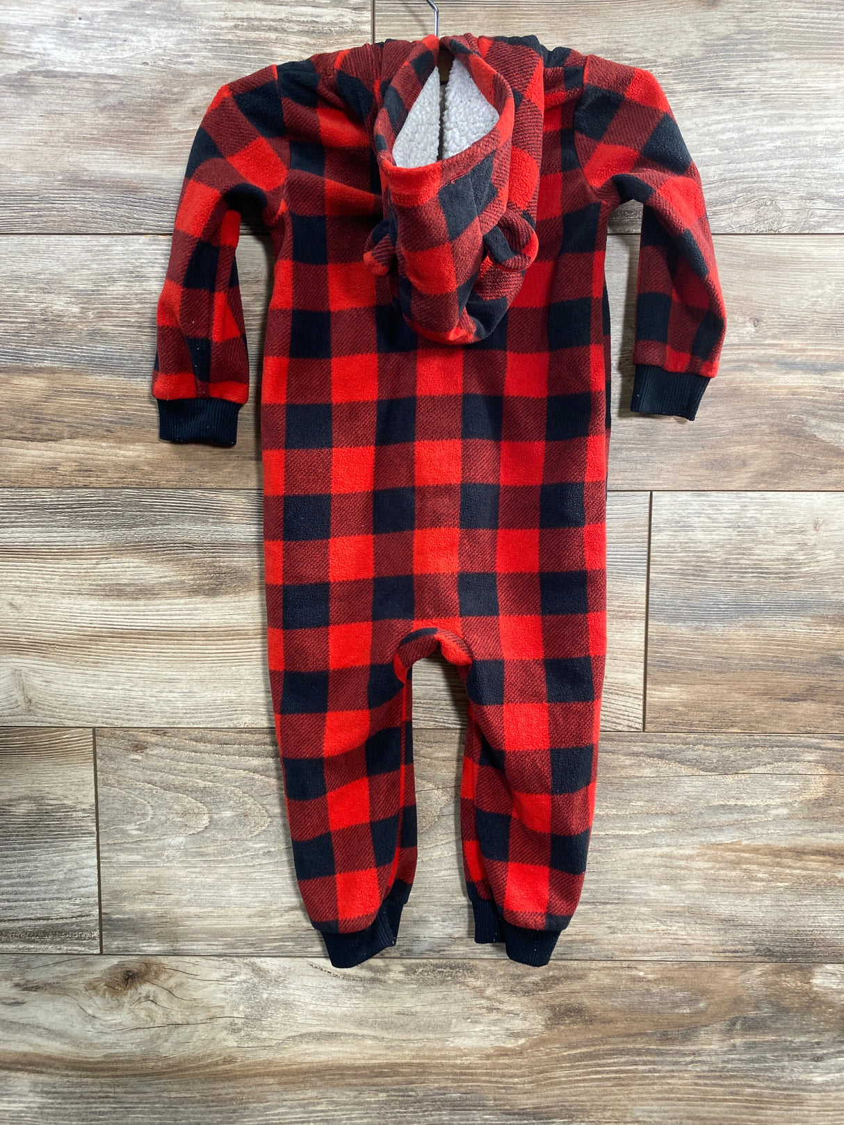 Carter's Buffalo Plaid Fleece Hooded Coverall Red sz 18m