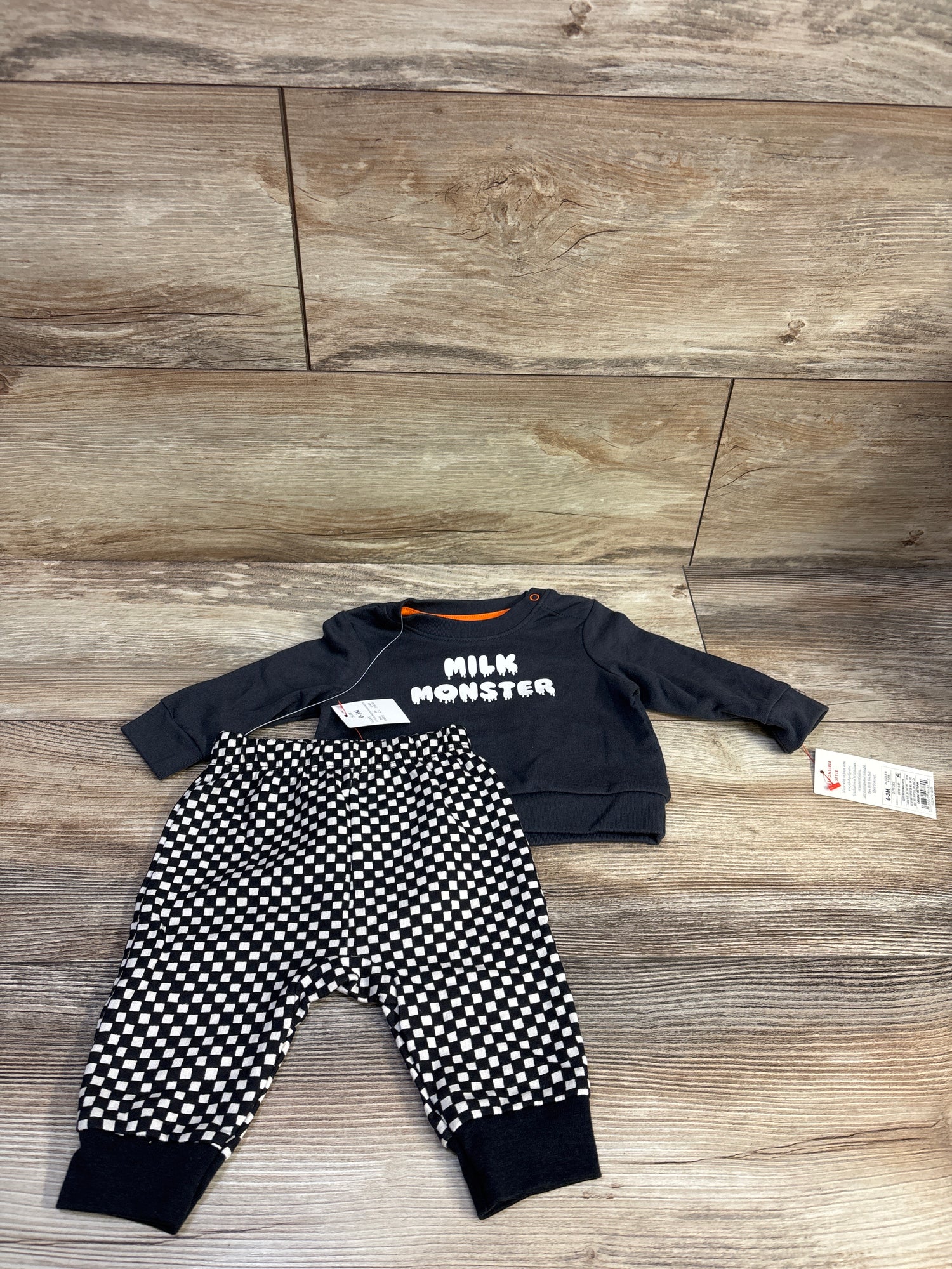 NEW Cat & Jack 2pc Milk Monster Sweatshirt & Joggers Charcoal sz 0-3m