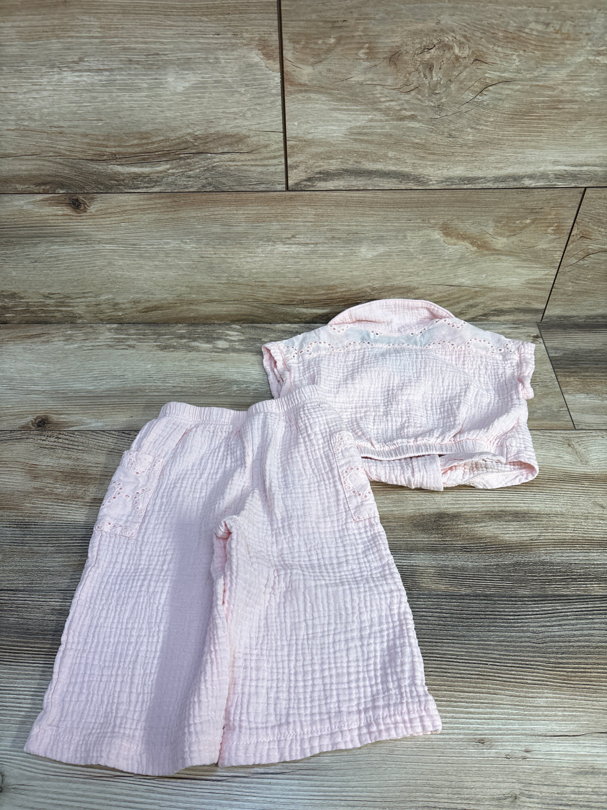 RZ By Rachel Zoe 2pc Gauze Eyelet Top & Bottoms Set Pink sz 12m