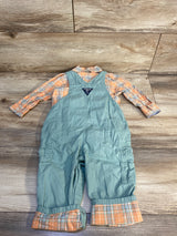 OshKosh 2pc Plaid Shirt & Overalls Set Orange sz 18m